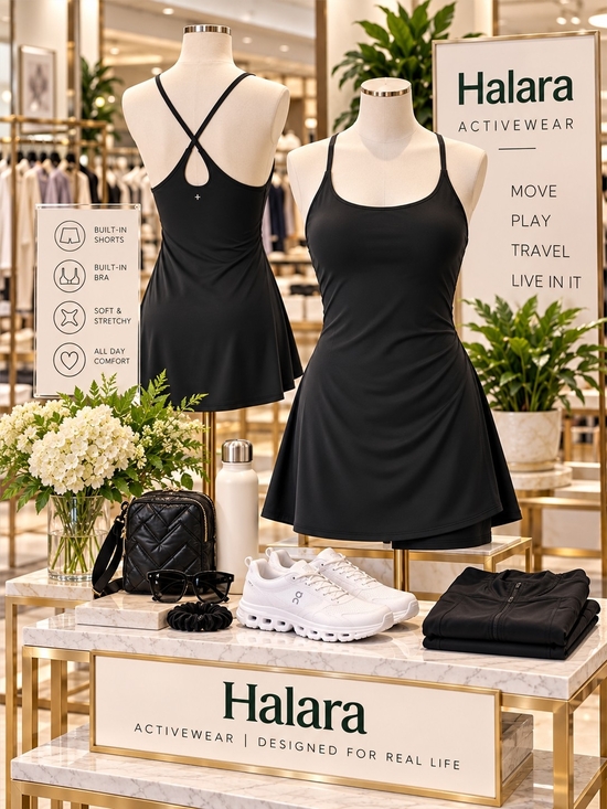 HALARA Dresses & Skirts - Halara Easy Peezy Black Tennis Active Dress Built-In Shorts L 12/14 NWOT